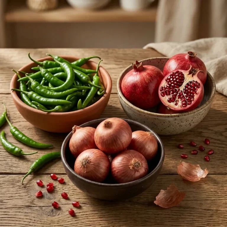 Fresh Indian onions green chillies and pomegranates for export