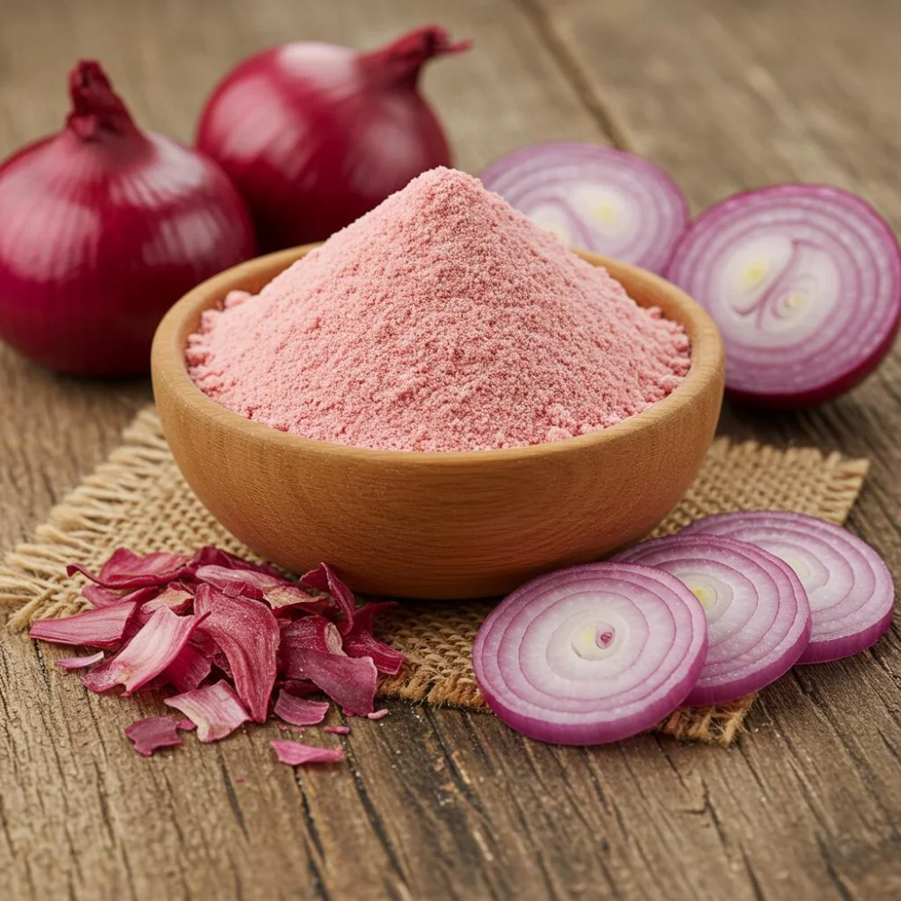 Indian dehydrated red onion powder for food processing and export